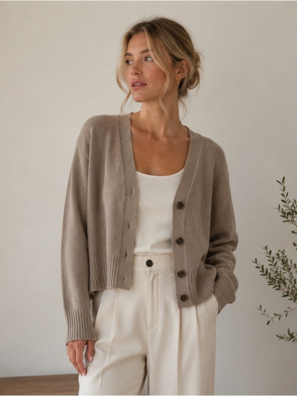 LISA YANG 100% Cashmere Cropped Cardigan Taupe | Size 1
